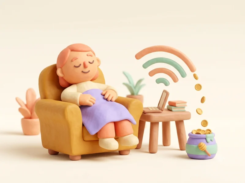 Illustration — connexion Wi-Fi et récompenses Honeygain en pâte à modeler, représentant le revenu passif via le partage de bande passante